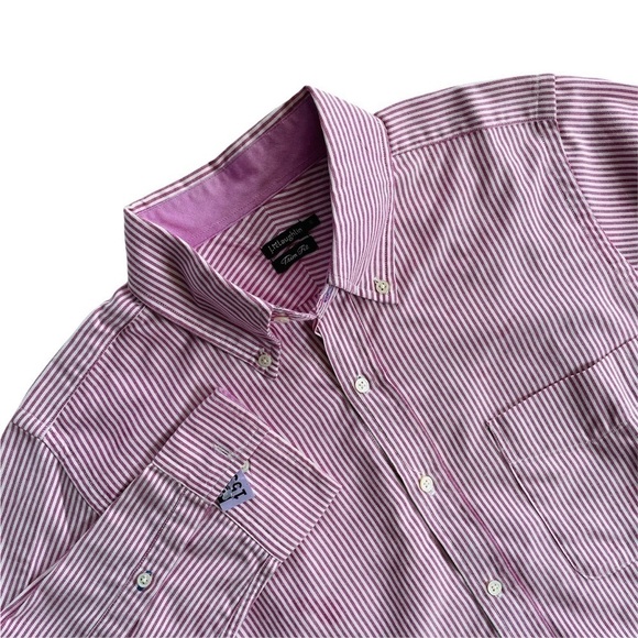 J. McLaughlin Trim Fit Flip Cuff Button Down Shirt Pink White Stripe S - Picture 1 of 6
